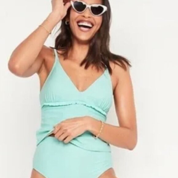 Old Navy V-Neck Ruffle-Trimmed Tankini Swim Top NWOT - Picture 1 of 8